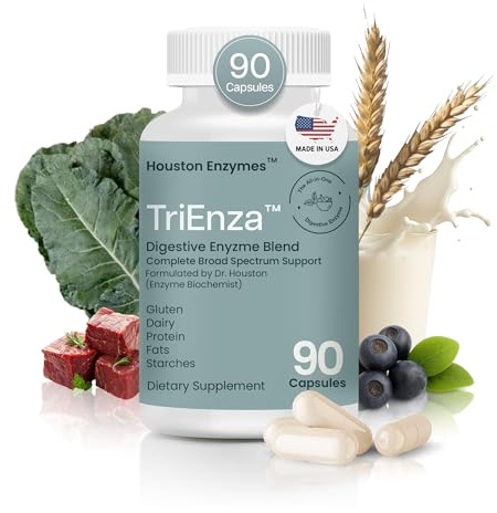 TriEnza Digestive Enzymes for Women and Men– Digestive Enzyme Supplements for Proteins, Carbs, Fats & Polyphenols Digestion – Help Break Down Wheat, Dairy, Soy & Meats - Health Supplement,90 Capsules