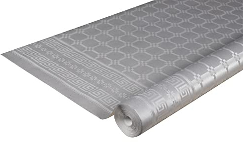 Pro Nappe - Ref R482552I - Mantel de Papel Damasco desechable en Rollo 25 M Largo X 1,20 M Ancho - Color Plata Metalizado - Papel Damasco con Estampado Universal Chic y clásico