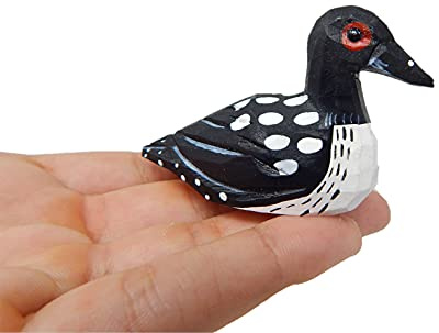 Selsela Hand-Carved Common Loon Figurine - Common Loon Wooden Figurine Small Animal Garden Statue Carving Decoration, Miniature Wildlife Sculpture. Carving for Garden, Gifting & Rustic Home Decor