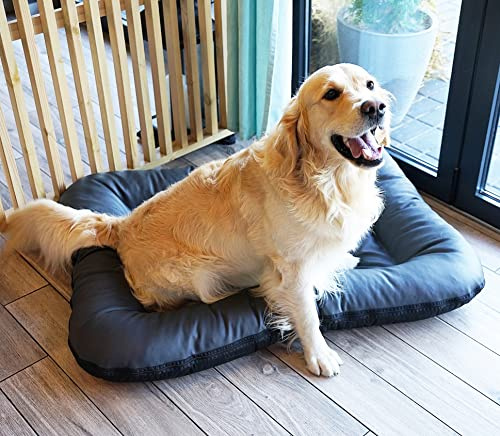 4L Textil Ella slitstark hundsäng gjord av konstläder hundmadrass hundsoffa hundkudde hundmadrass hundbädd djurkudde färg och storlek valbara från M till XL (L – 110 x 90 cm, antrazhit)
