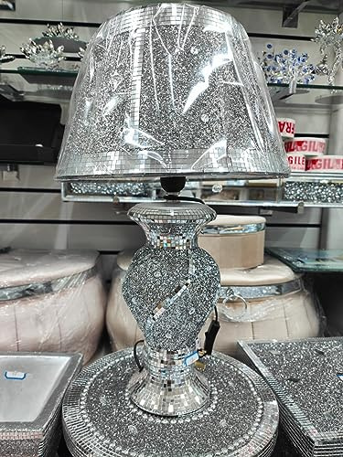 Biznest Silver Glitter Crushed Diamond Table Lamp Shade Spiral Design for Your Bedroom and Living Room Decor
