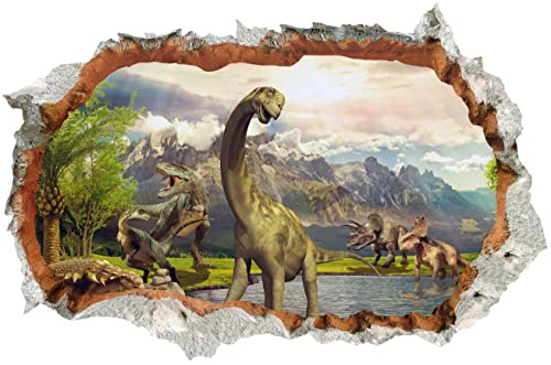 WandSticker4U®- Wandtattoo DINOSAURIER 3D XXL braun (90x60 cm) I Dino Wandsticker Dschungel Tiere Trex im Jurassic Park I Wandtattoo Dino Kinderzimmer Deko Junge Mädchen Babyzimmer GROß