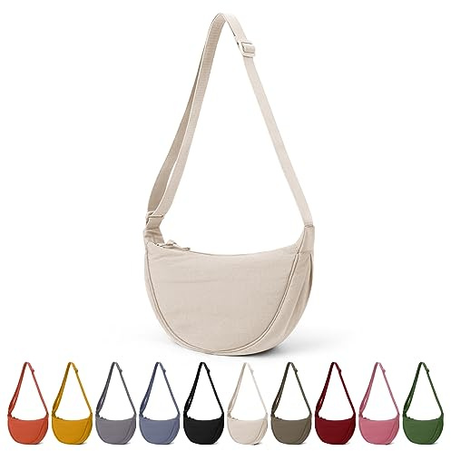 TIAASTAP Crossbody Bags for Women Men Hobos Shoulder Bags Nylon Crescent Bag Cross Body Bag with Adjustable Strap Solid Color Dumpling Bag for Travel Work School Daily Use