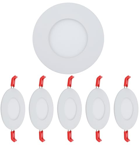 TEKLED LED Round Recessed Ceiling Light | Flat Panel Ultra Slim 85mm Downlight | 3W 200LM | for Home Kitchen Office Shop Industrial Use | 5700K Daylight | 5-Pack [Energy Class G]