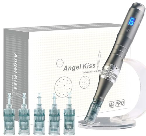 Angel Kiss M8 Pro Microneedling Pen - Pluma de Microagujas Derma Pen Inalámbrica y Profesional para Rostro, Cuerpo y Cuidado de la Piel, con 6 Cartuchos y estuche de almacenamiento