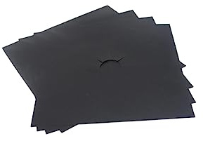 MAGICLULU Couvercles de Brûleurs à Gaz en Téflon Antiadhésif Haute Sécurité, Tapis de Protection Noir pour Plaques de Cuisson, Lot de 4 Pièces Réutilisables, Certifié Lfgb