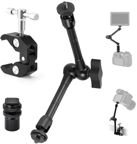TARION Magic Arm with Super Clamp - Upgraded 11inch/28cm Flexible Camera Articulating Friction Arm Mount & Adjustable Crab Clamp with 1/4 3/8 Thread Screw for LCD Monitor LED Lights Action Camera