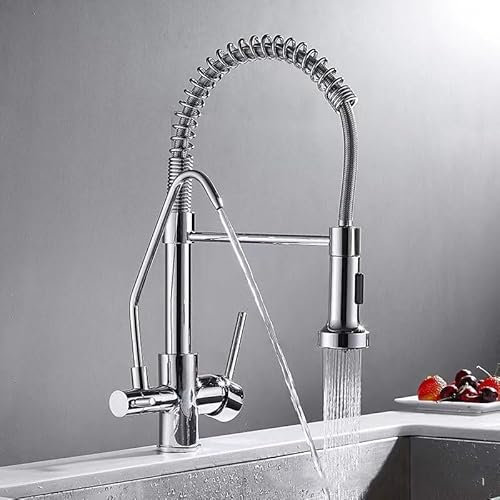 ZYCDP 3 Wege Wasserhahn Küche, Küchen armaturen Wasserhahn Ausziehbar, 2 Modi, Mischbatterie Küche für Osmoseanlage, Chrom