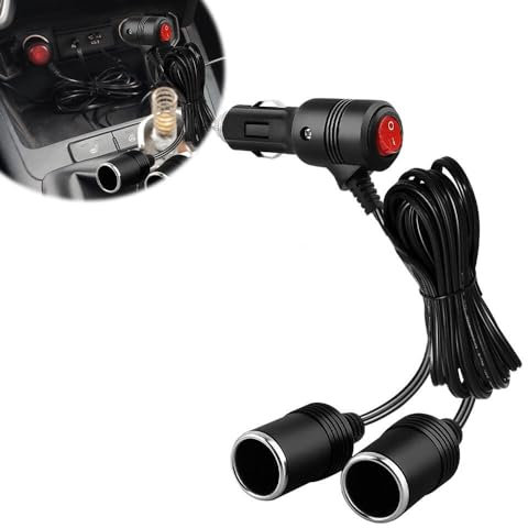 ZOYDP Zigarettenanzünder Verteiler, Zigarettenanzünder Stecker mit 1m Verlängerungskabel, 1 Bis 2 Adapter Zigarettenanzünder Steckdose für 12V / 24V Auto Motorrad LKW Lieferwagen Wohnmobil Geräte