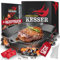 KESSER® Cast Iron Pan Poêle à griller en fonte à induction 26 cm pour barbecue à gaz, four, barbecue à charbon, poêle à steak, poignées de protection, livre de recettes et nettoyant pour anneaux