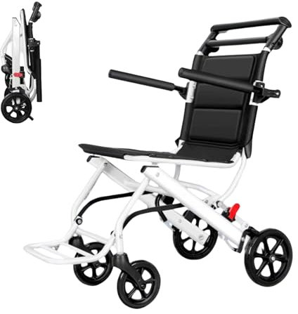 Rollstuhl Faltbar Leicht Nur 8,2 kg - Reiserollstuhl Transportrollstuhl mit Verstellbarem Sicherheitsgurt - Bis 91kg Belastbar, Sitzfläche 41x39 cm - Empfohlen für Schlankere Personen