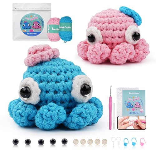 YUMILI Nybörjare virkad startkit, virkningsset för nybörjare, djur virkpaket komplett amigurumi startset med videohandledning gör-det-själv virkning kit för barn vuxna, gåva för hantverksälskare