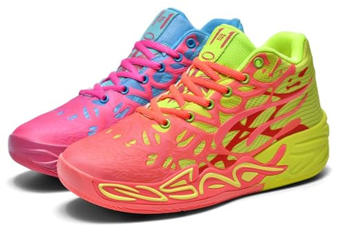Y2K Basketball Boots Mesh Breathable Fire Stylish Shoes for Sports and Casual Wear with Unique Flame Design Mid-Top Casual Ankle (Blue+Green,9)