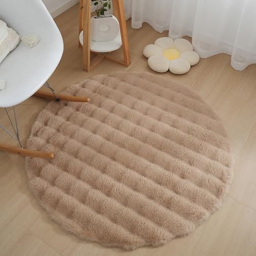 KRIPINC Tappeto Rotondo di Pelle di Pecora in Finta, Tappeto Pelo Lungo, Tappeti Pelosi, Tappeti Rotondi per Salotto, Cameretta, Scendiletto, Diametro 100cm, Marrone