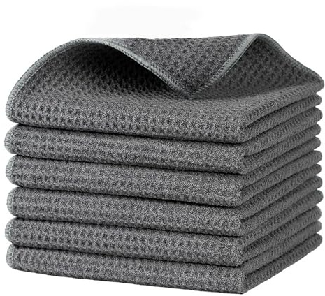 6 Panni Neri per la Pulizia a Nido d'Ape, Panni in Microfibra a Cialda Multiuso, Ultra-Assorbenti, Perfetti per Vetri e Superfici Liscie, Durevoli e Lavabili, Ideali per Auto Casa (Grey30*30)