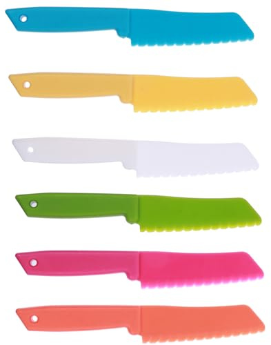 MUELODSIC 6 Piezas Cuchillos Infantiles Seguros para Tartas y Frutas Plástico con Diseño Ergonómico para Fiestas y Postres