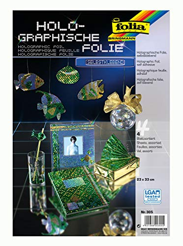 folia 305 - Holographische Folie 23 x 33 cm, 4 Blatt, farbig sortiert, selbstklebend