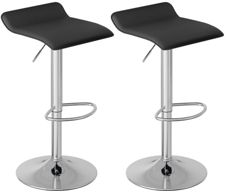 WOLTU Barstolar Set om 2, höjdjusterbar barstol, 360° roterande bistropall med fotstöd, gjord av konstläder och metall, för bar, kök, disk, café, svart + silver