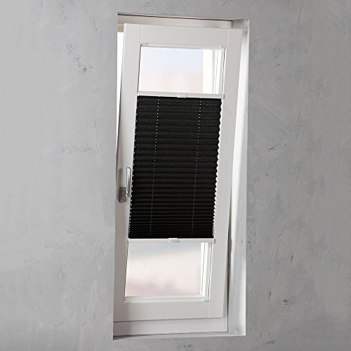 Original Easy-Shadow Plissee verspannt Faltstore in der Farbe schwarz / Breite 37 cm x Höhe 70 cm / 37x70 cm - Montage im Rahmen in der Glasleiste / Maßanfertigung