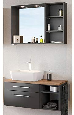 möbelando Unterbecken-Set Bad Handwaschplatz Badmöbel Waschplatz Badezimmer Davos IV Graphit/Grau-Matt