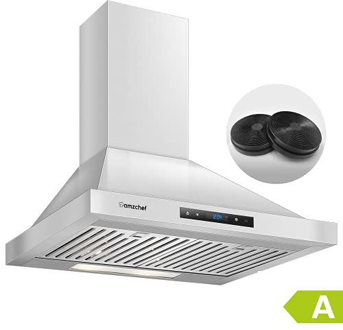 AMZCHEF cappa aspirante 60cm aria di scarico cappa a parete aria di ricircolo cappa a parete con filtro ai carboni attivi cappa a 3 livelli di potenza in acciaio inox illuminazione a LED
