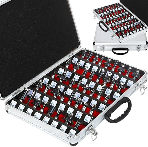 OLETBE Router Bit Set Architectural 41 PCS 1/2-Inch Shank Corner Edge-Forming Beading Cabinet Router Bits Sets, Woodworking Milling Door Panel Cutter Tools Carbide CNC Router(41)