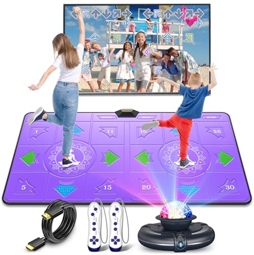 FWFX Elektroniska dansmattor – träningsdansdyna spel för TV, dubbelt dansspel för barn och vuxna, trådlös musikalisk dansmatta, jul födelsedagsleksaker gåvor för 5, 6, 7, 8, 9, 10, 11, 12 år gamla