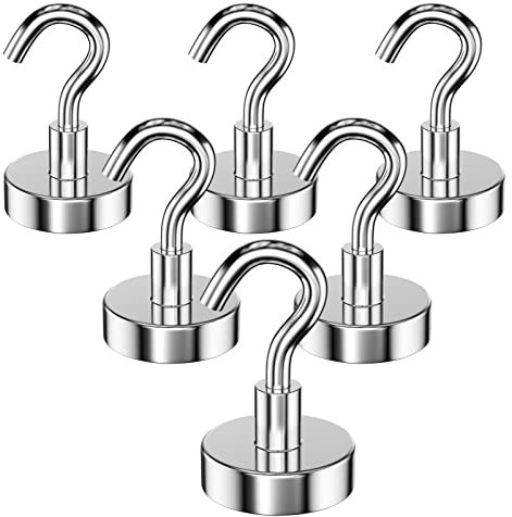 Newaner 6 Pezzi 25MM ganci magnetici 22KG forza, gancio magnetico staccabili potente ideale, ganci magnetici rotondi al neodimio per frigorifero da cucina, soffitto, griglia, medio