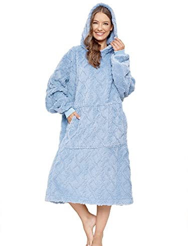 ililmmoe Sherpa tragbare Decke Übergroße Hoodie Sweatshirt TV Decke mit Langen Ärmeln und Tasche,Jacquard Tiefviolett