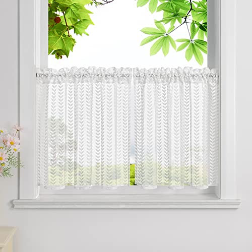 HeichkelL Scheibengardinen 2 Teilig Kurzstores mit Kräuselband Landhausstil Halbtransparente Bistrogardinen Kleinfenster Gardinen Weiß Jedes Stück HxB 90x110cm