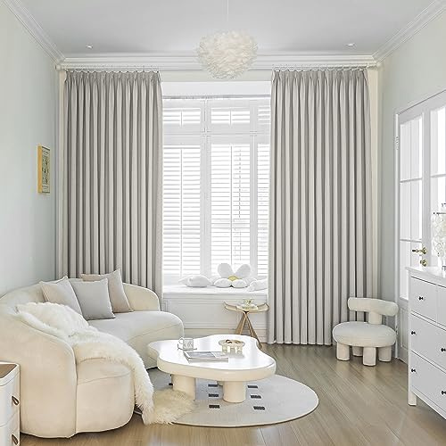 MAIHER Tenda plissettata completamente oscurante, in lino, isolamento termico, con fermatenda, per camera da letto, porta del patio, colore beige grigiastro, 137 x 160 cm (larghezza x lunghezza), 1