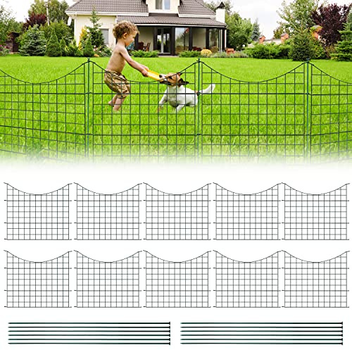 Ansobea Clôture d'étang avec 10 éléments de clôture et 12 poteaux de fixation en métal, clôture décorative pour le jardin, clôture pour chien, arche inférieure