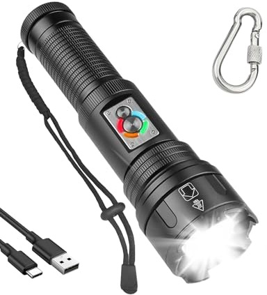 2024 Lampe Torche LED Ultra Puissante, 20000 Lumens Lampe de Poche Rechargeable avec Lumière de Camping, 10 Modes D'éclairage Torches, Zoomable, XHP360 Lampe Tactique IPX5 Étanche pour Camping Urgence