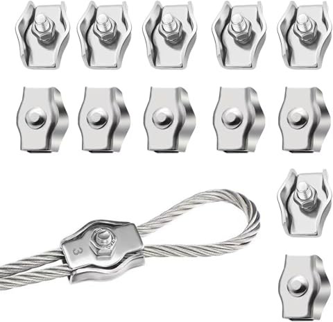NEUSID Abrazadera de cable de alambre M3, 12 unidades, abrazadera de 3 mm, abrazadera de acero inoxidable 304, abrazaderas para cable de alambre, abrazaderas de cable para cuerda de acero, tensor de