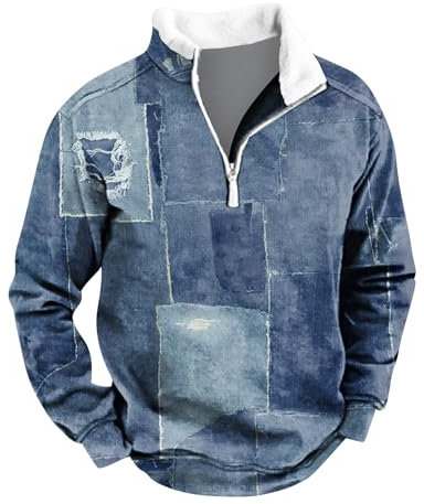 KONG JIMFAN Twenty4 Pullover Pullover Herren Oliv Baumwoll Shirt Weiß Tshirt Herren Langarm Sweatshirt Mit Rückenprint T Shirt Blau Pullover Mit Rückenausschnitt Rollkragenpullover Ohne Ärmel(Blue,L)