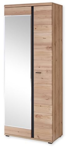 SONOS Garderobenschrank mit Spiegel in Altesche massiv Old Artisan Oak | 80 x 203 x 40 cm (B/H/T), Flur, 4 Einlegeböden, ausziehbare Kleiderstange, FSC-zertifiziert, Stauraum