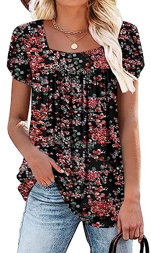 CHICZONE Women Petal Short Sleeve Blouses for Women Square Neck Shirt Tunic Tops for Leggings