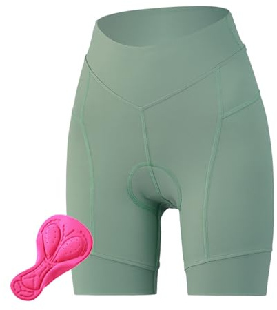 MODRYER Fahrradhose Damen Radlerhose Gepolstert Radhose Kurz Mit Polster Atmungsaktive Schnelltrocknende Stoßdämpfend Radfahrhose Radshorts Radunterhose Leichte Fahrradunterhose,Grass Green-XL