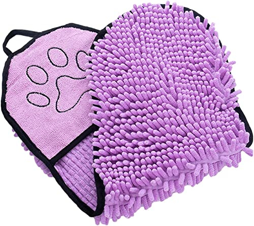 YangHaoDiSY Super saugfähige Hundehandtücher, Mikrofaser-Chenille-Hundehandtuch mit Eingriffstaschen für Fellpflege, Baden, Haustierzubehör (lila)