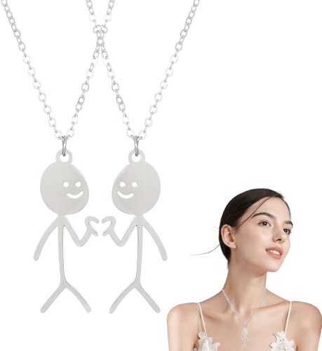 DHWEKU Witzige Graffiti-Halsketten, 2 Stück mit Herzgeste, silberne Smiley-Finger-Halskette, coole Ketten für Jungen und Mädchen, bester Freund oder Partner, lustiges Geschenk