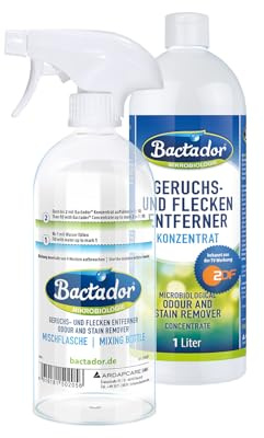 Bactador Konzentrat 1L inkl. Mischflasche - Enzymreiniger - Geruchsentferner & Fleckenentferner - Ergibt bis zu 50 Liter - Mikrobiologischer Geruchsneutralisierer - Hunde/Katzenurin Entferner