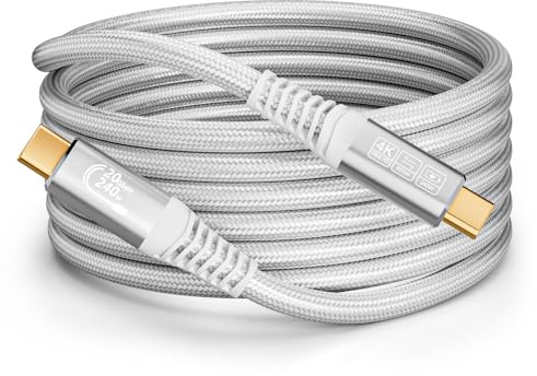 CABLAPTOP usb c auf usb c kabel 5m 20Gbps USB C3.2 Gen2 Datenkabel, 240W, 5K60Hz 4K144Hz USBC Videoübertragung für Laptops, Mobiltelefone, Hubs, Solid State Drives, Displays Weiß usb c 5m