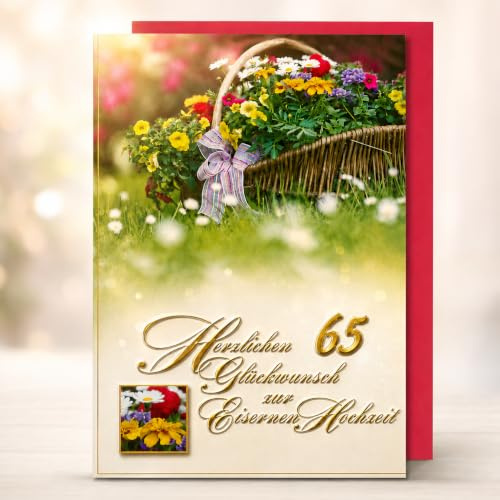 Michel Verlag Klassische Glückwunschkarte zur EISERNEN HOCHZEIT | Grußkarte Ehe 65 Jahre mit Umschlag | 65. Hochzeitstag für Eltern, Großeltern, Jubilare | Geschenkidee Jubiläumspaar, Made in Germany