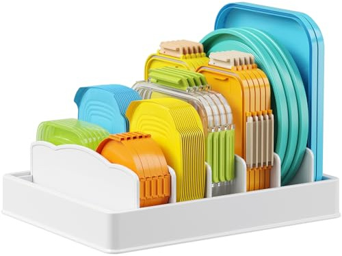 Lifewit Kitchen Cabinet Organizer for Food Contanier Lid, Lid Holder with 6 Adjustable Dividers & 7 Sections for Pantry Organizers and Storage, Home Drawer Organization, Large, 13 x 10