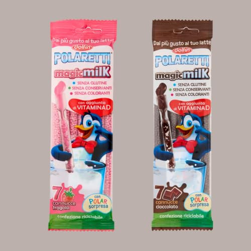 Cannucce Dolfin Polaretti Magic Milk Microsfere 6x7 Miste Gusto Cioccolato e Gusto Fragola (84 pz)