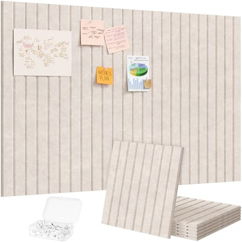 Lifewit Felt Slatted Bulletin Board with Self-Adhesive, 36x 24-6 Pack Cork Board Alternative, Pin Board Vision Board Message Board with 30 Pushpins for Office Decor, Room Decor, Oatmeal