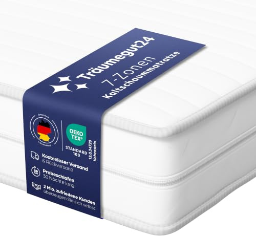 Träumegut24 - AquaFlex 7-Zonen Matratze | Ergonomische Kaltschaummatratze | Hypoallergen & Antibakteriell | Bezug abnehmbar & waschbar | Oeko-TEX® (H3, 90x200cm, 16cm)