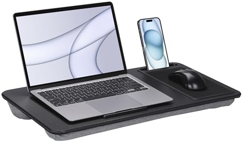 NK XL Laptopbord Med Kudde – 57,5 × 30,5 × 5 cm, Bärhandtag, Mobilfack, Halkskyddad Framkant, Integrerad Musmatta, EPS-stöd, PVC/MDF/ABS & Tyg