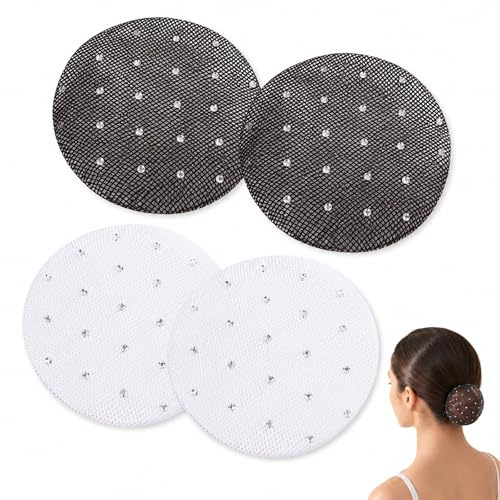 Pack of 4 Bun Net, Hair Net Elastic Hair Net for Ballet Dance Dancer Nurse, Invisible Hair Net for Bun Hairstyle, Black and White