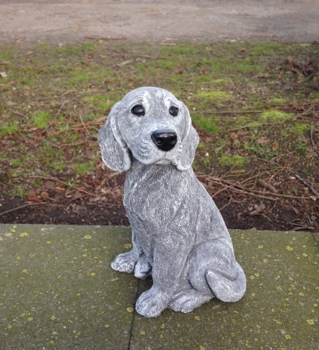 Steinfigur Hund Beagle, Frostfest bis -30°C, massiver Steinguss